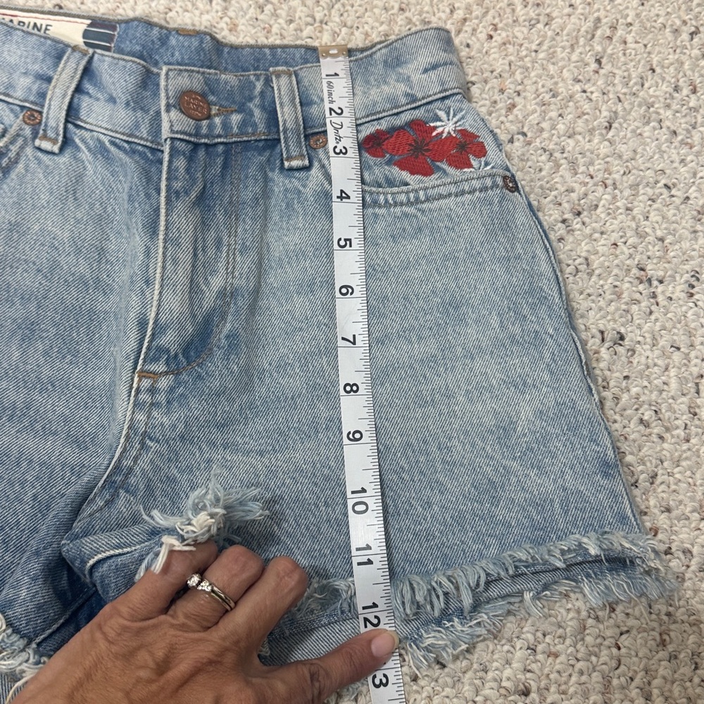 Marine Layer Light Blue Denim Shorts with Red Floral Embroidery - Picture 7 of 8
